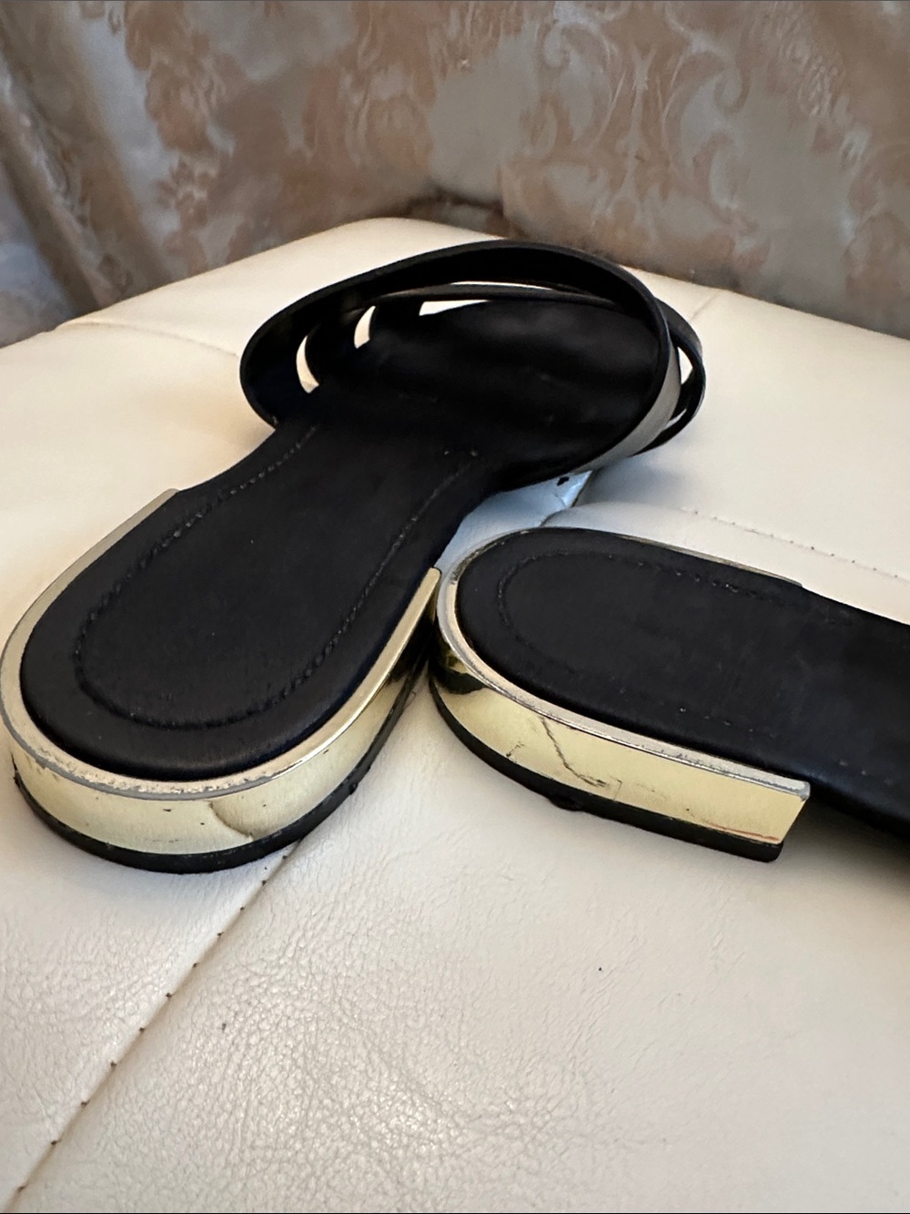 Zara Black Triple-Strap Slide Sandals with Metallic Trim - Picture 2 of 3